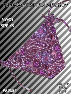 Victoria's Secret Burgundy Maroon Paisley Beaded Side Tie Bikini Bottom XS Y2K